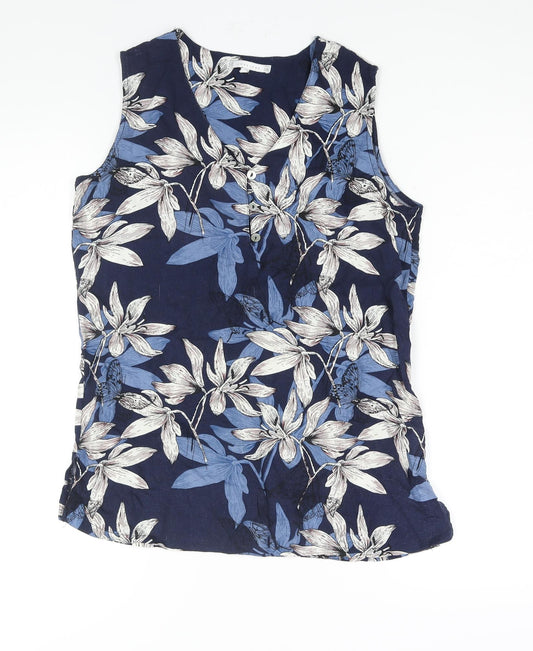 Lakeland Womens Blue Floral Viscose Basic Blouse Size S V-Neck