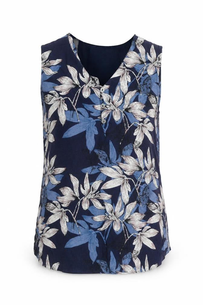 Lakeland Womens Blue Floral Viscose Basic Blouse Size S V-Neck