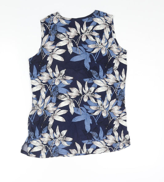Lakeland Womens Blue Floral Viscose Basic Blouse Size S V-Neck
