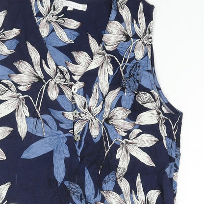 Lakeland Womens Blue Floral Viscose Basic Blouse Size S V-Neck