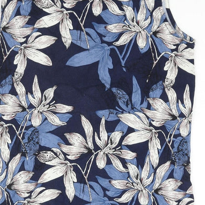 Lakeland Womens Blue Floral Viscose Basic Blouse Size S V-Neck