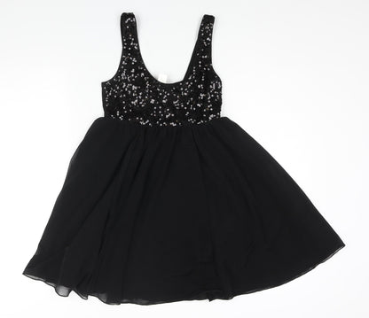 H&M Womens Black Polyester Fit & Flare Size 8 Scoop Neck Pullover - Sequin Bodice