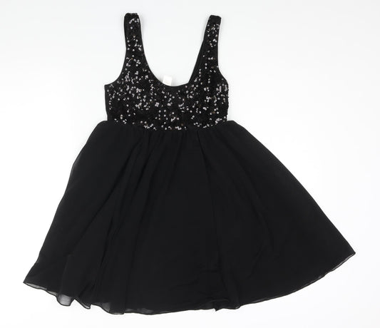 H&M Womens Black Polyester Fit & Flare Size 8 Scoop Neck Pullover - Sequin Bodice