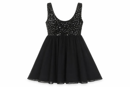 H&M Womens Black Polyester Fit & Flare Size 8 Scoop Neck Pullover - Sequin Bodice