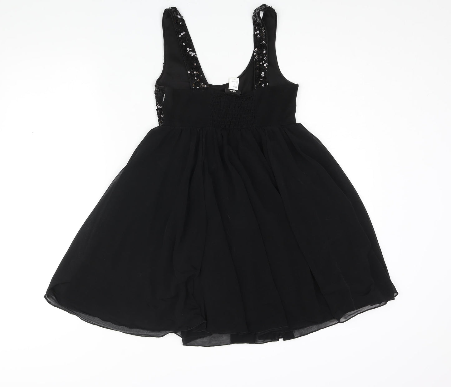 H&M Womens Black Polyester Fit & Flare Size 8 Scoop Neck Pullover - Sequin Bodice