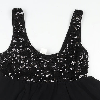 H&M Womens Black Polyester Fit & Flare Size 8 Scoop Neck Pullover - Sequin Bodice