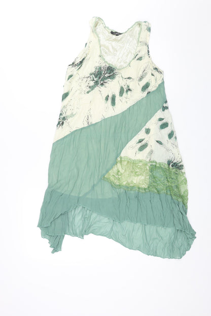 Izabel Womens Green Colourblock Polyester Tunic Blouse Size M Scoop Neck - Floral Print Lace Panel Lace Trim