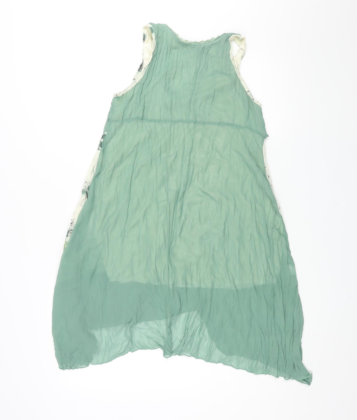 Izabel Womens Green Colourblock Polyester Tunic Blouse Size M Scoop Neck - Floral Print Lace Panel Lace Trim