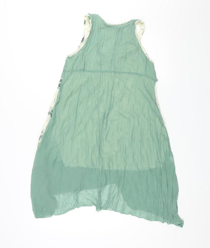 Izabel Womens Green Colourblock Polyester Tunic Blouse Size M Scoop Neck - Floral Print Lace Panel Lace Trim