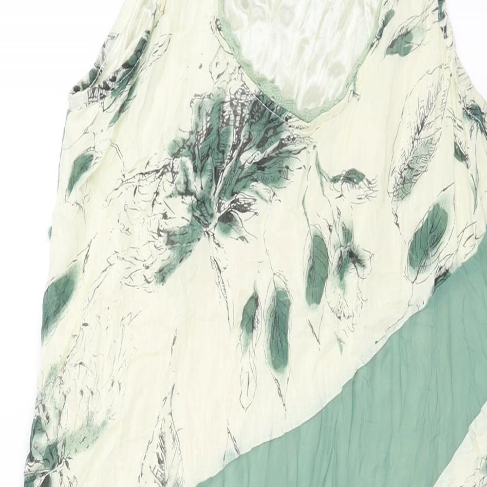 Izabel Womens Green Colourblock Polyester Tunic Blouse Size M Scoop Neck - Floral Print Lace Panel Lace Trim