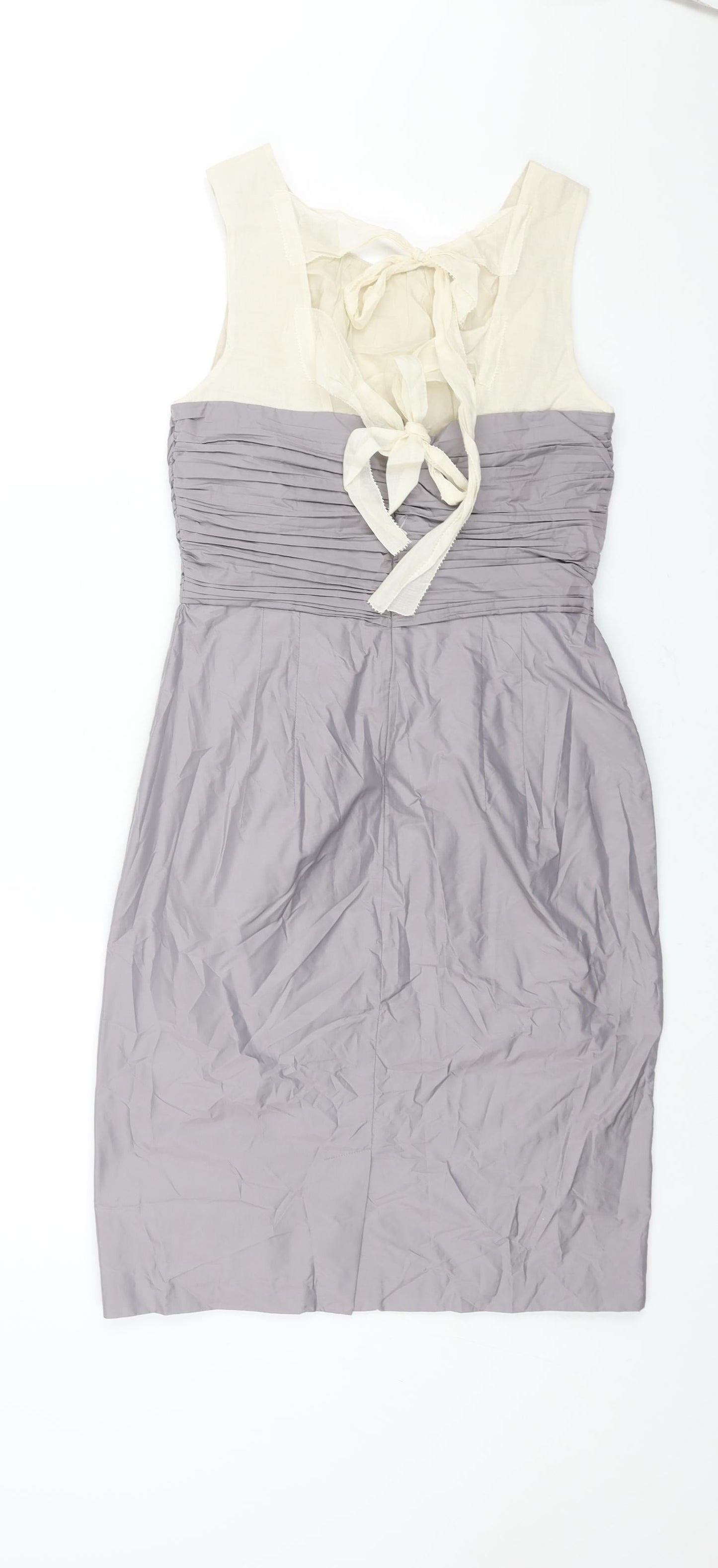 Hoss Womens Grey Cotton Shift Size 10 Round Neck Zip - Rouched Detail Bow