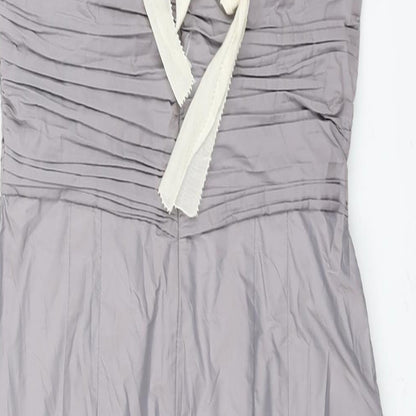 Hoss Womens Grey Cotton Shift Size 10 Round Neck Zip - Rouched Detail Bow