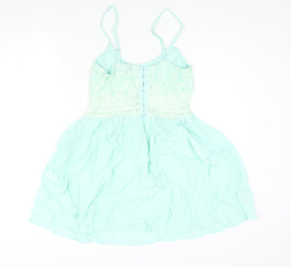 Topshop Womens Green Viscose A-Line Size 12 Scoop Neck Hook & Eye - Lace Bodice