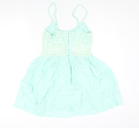 Topshop Womens Green Viscose A-Line Size 12 Scoop Neck Hook & Eye - Lace Bodice