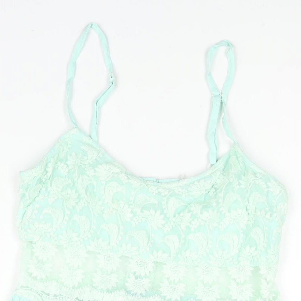 Topshop Womens Green Viscose A-Line Size 12 Scoop Neck Hook & Eye - Lace Bodice