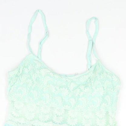 Topshop Womens Green Viscose A-Line Size 12 Scoop Neck Hook & Eye - Lace Bodice