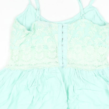 Topshop Womens Green Viscose A-Line Size 12 Scoop Neck Hook & Eye - Lace Bodice