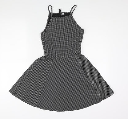 Divided by H&M Womens Black Geometric Polyester Fit & Flare Size 10 Square Neck Pullover