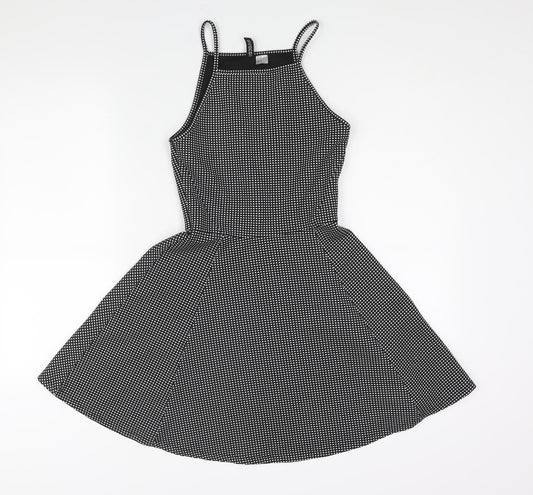 Divided by H&M Womens Black Geometric Polyester Fit & Flare Size 10 Square Neck Pullover