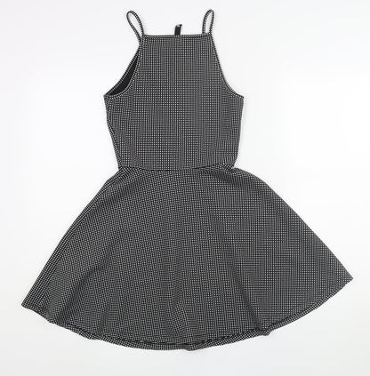 Divided by H&M Womens Black Geometric Polyester Fit & Flare Size 10 Square Neck Pullover