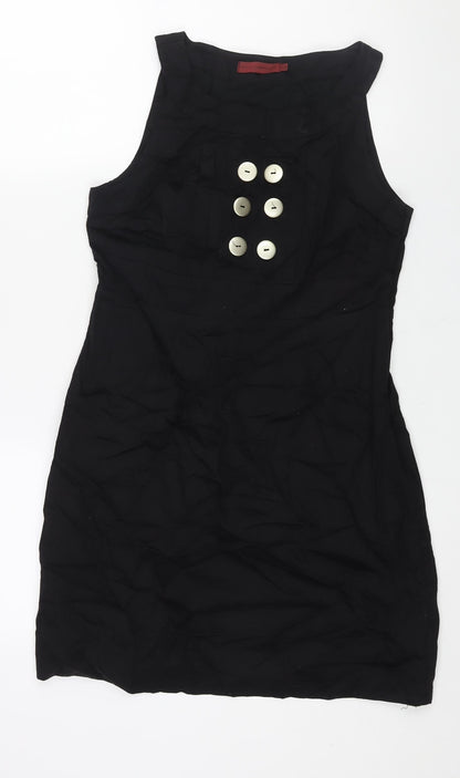 John by John Richmond Womens Black Cotton Shift Size 14 Round Neck Zip - Button Detail