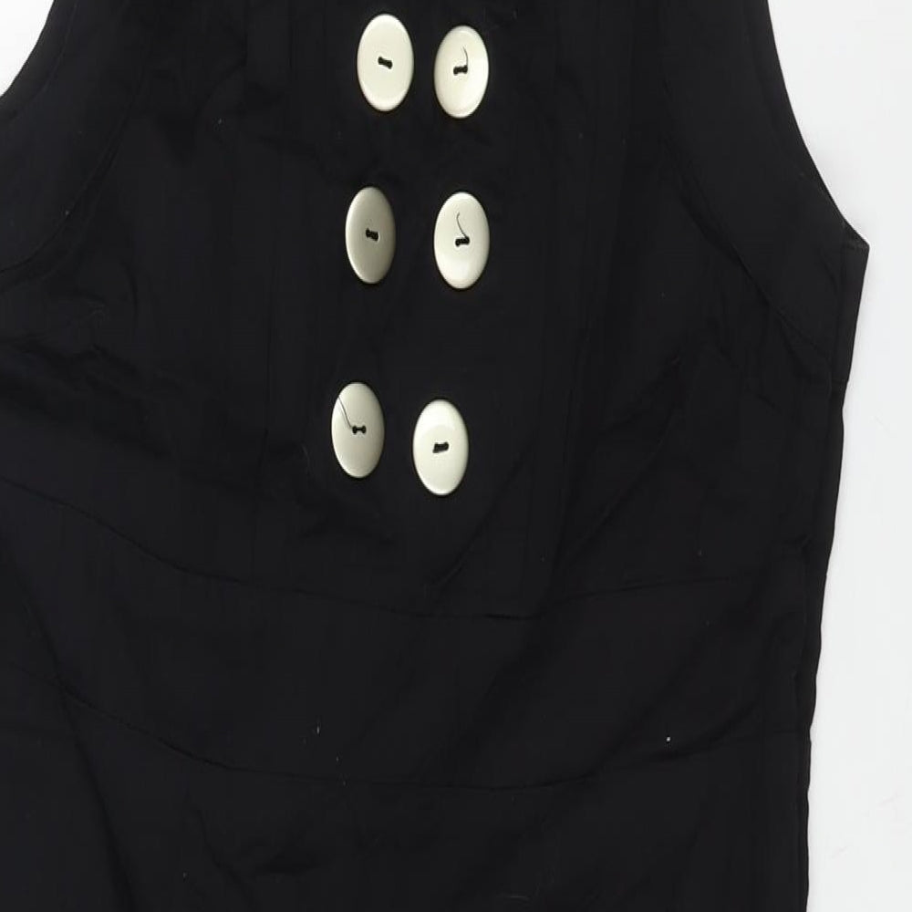 John by John Richmond Womens Black Cotton Shift Size 14 Round Neck Zip - Button Detail