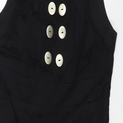 John by John Richmond Womens Black Cotton Shift Size 14 Round Neck Zip - Button Detail