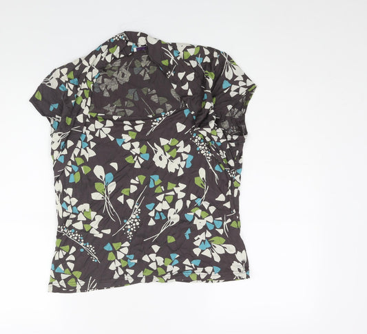 Minuet Womens Brown Floral Viscose Basic Blouse Size 18 Square Neck