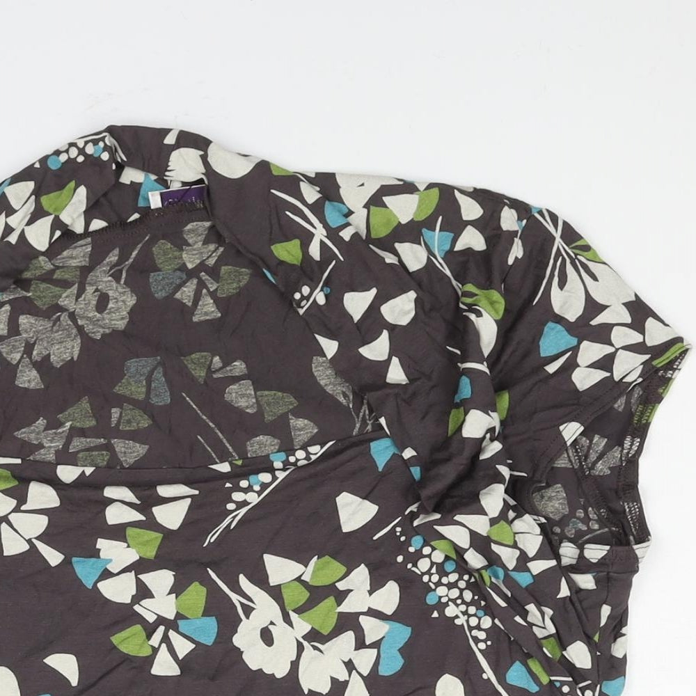 Minuet Womens Brown Floral Viscose Basic Blouse Size 18 Square Neck