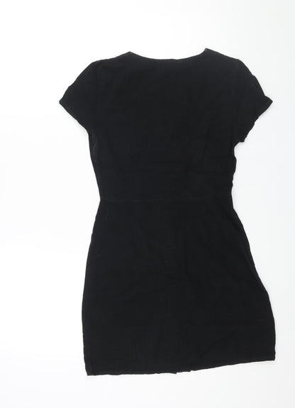 Glamorous Womens Black Cotton Mini Size 8 V-Neck Button
