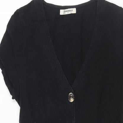 Glamorous Womens Black Cotton Mini Size 8 V-Neck Button