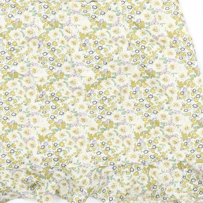 Boohoo Womens Multicoloured Floral Cotton Mini Skirt Size 6 Zip - Drawstring Rouched Frill
