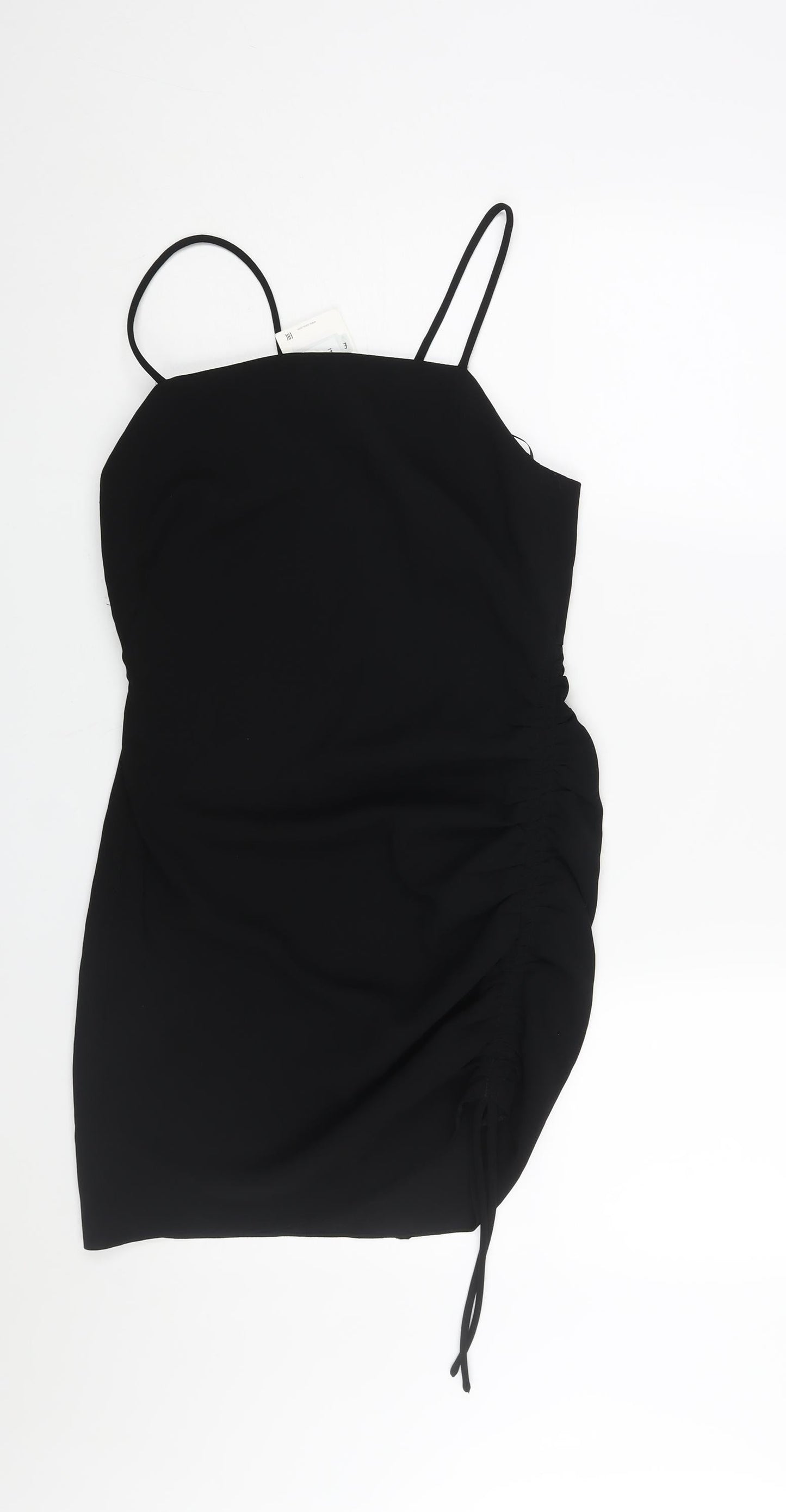 Zara Womens Black Polyester Mini Size S Square Neck Zip - Drawstring Detail