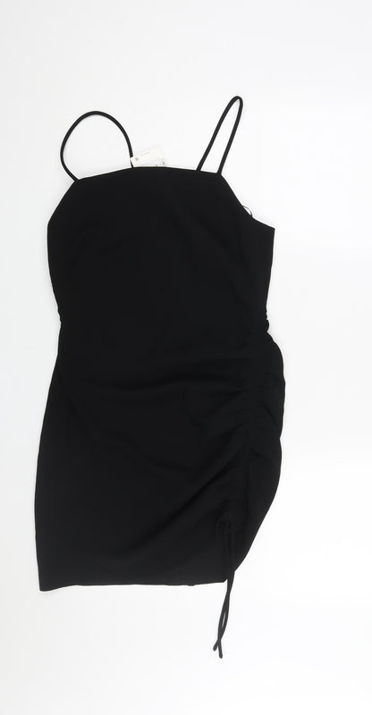 Zara Womens Black Polyester Mini Size S Square Neck Zip - Drawstring Detail