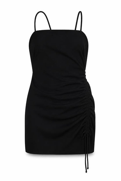 Zara Womens Black Polyester Mini Size S Square Neck Zip - Drawstring Detail