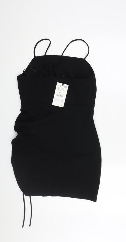Zara Womens Black Polyester Mini Size S Square Neck Zip - Drawstring Detail