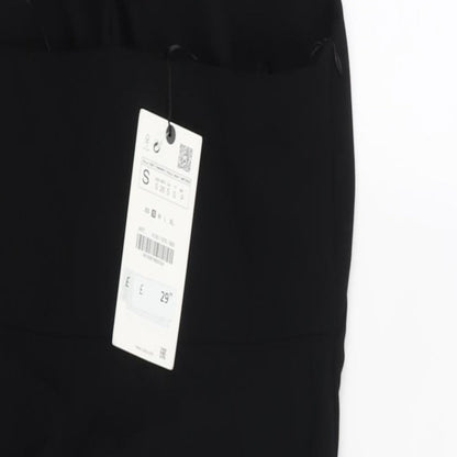 Zara Womens Black Polyester Mini Size S Square Neck Zip - Drawstring Detail