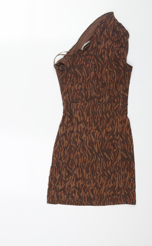 Bershka Womens Brown Geometric Polyester Mini Size XS One Shoulder Zip - Corset Bodice