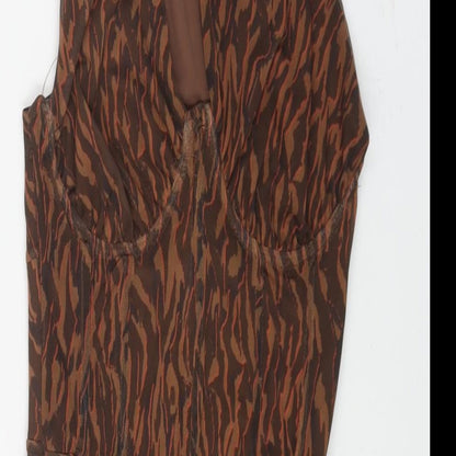Bershka Womens Brown Geometric Polyester Mini Size XS One Shoulder Zip - Corset Bodice
