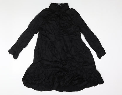 Zara Womens Black Polyester A-Line Size XS Collared Button - Smocked