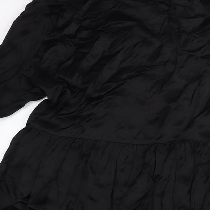 Zara Womens Black Polyester A-Line Size XS Collared Button - Smocked