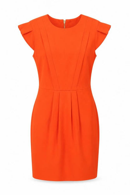 Miss Selfridge Womens Orange Polyester Shift Size 10 Round Neck Zip - Pleat Detail