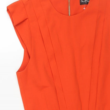 Miss Selfridge Womens Orange Polyester Shift Size 10 Round Neck Zip - Pleat Detail