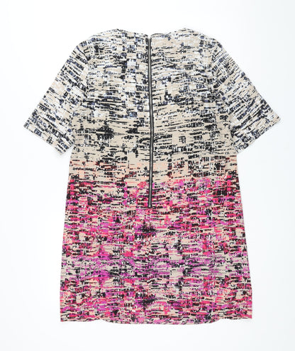 Warehouse Womens Multicoloured Geometric Polyester Shift Size 12 Round Neck Zip