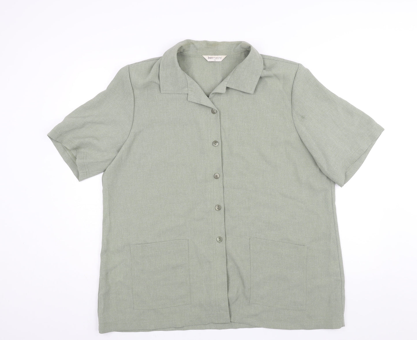 Bonmarché Womens Green Polyester Basic Button-Up Size 22 Collared - Shoulder Pads