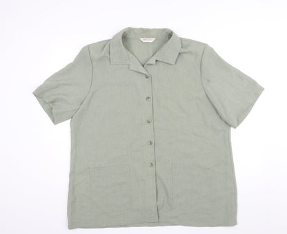 Bonmarché Womens Green Polyester Basic Button-Up Size 22 Collared - Shoulder Pads