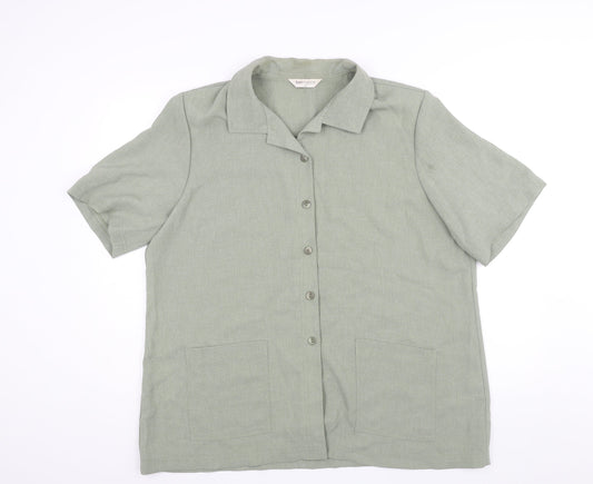 Bonmarché Womens Green Polyester Basic Button-Up Size 22 Collared - Shoulder Pads