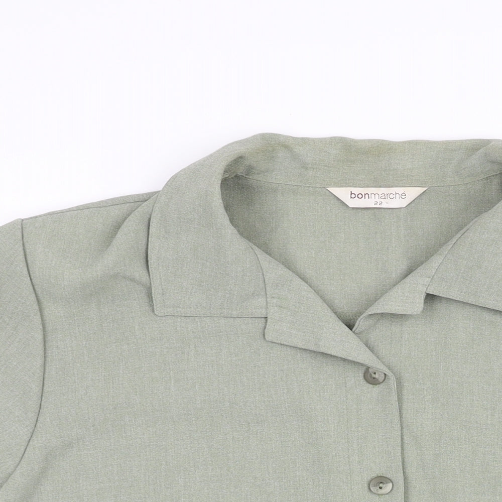 Bonmarché Womens Green Polyester Basic Button-Up Size 22 Collared - Shoulder Pads