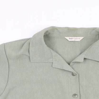 Bonmarché Womens Green Polyester Basic Button-Up Size 22 Collared - Shoulder Pads