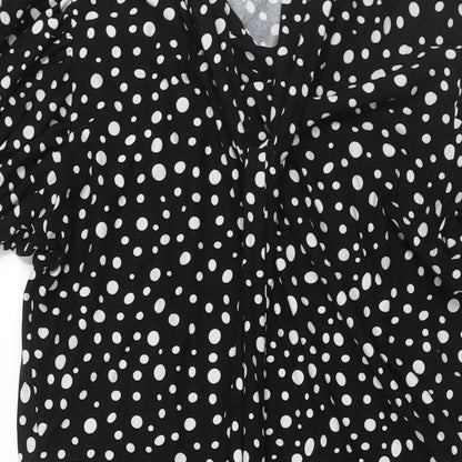 QED London Womens Black Geometric Polyester Shift Size M Round Neck Pullover - Tie Detail Spotted